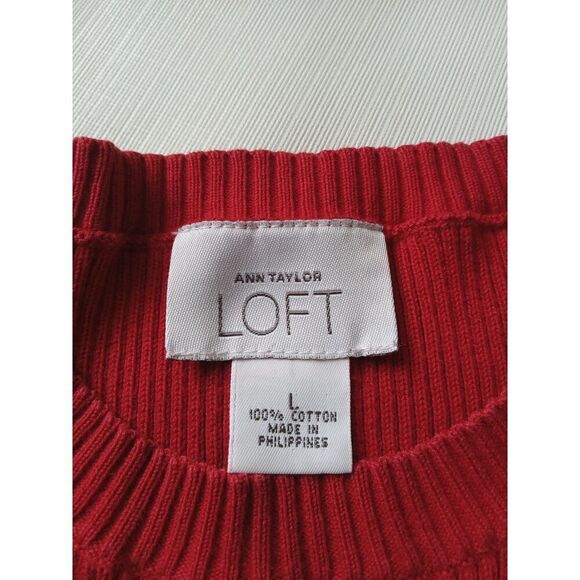 Loft Ann Taylor Red Tight Knit Ribbed Long Sleeve Pullover Sweater Women's Large - Picture 2 of 12